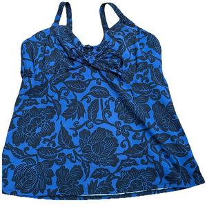 Land’s End Tankini Top Size 6D Black Blue Floral Built In Bra Beach Summer